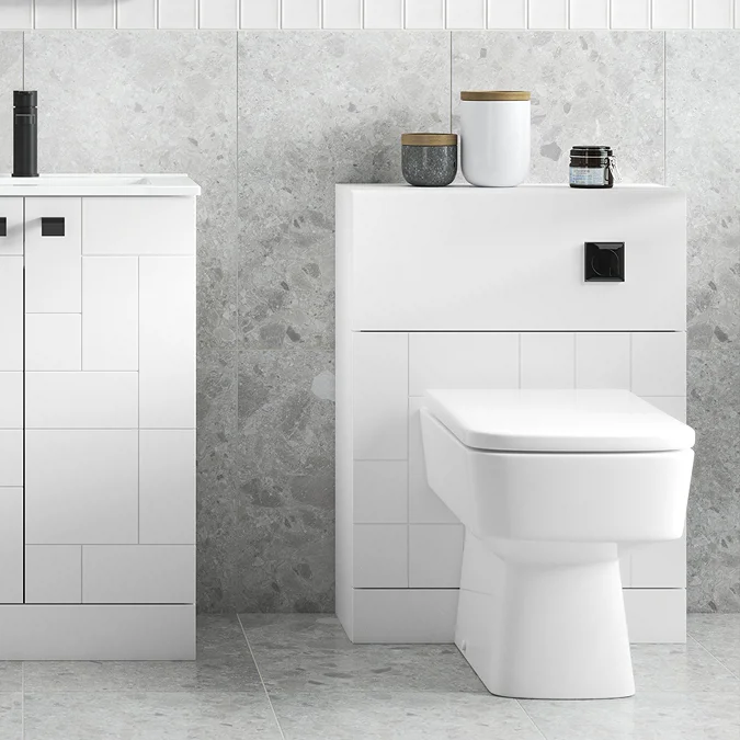 Venice Abstract White Complete Toilet Unit with Pan, Cistern + Matt Black Flush - Image 7