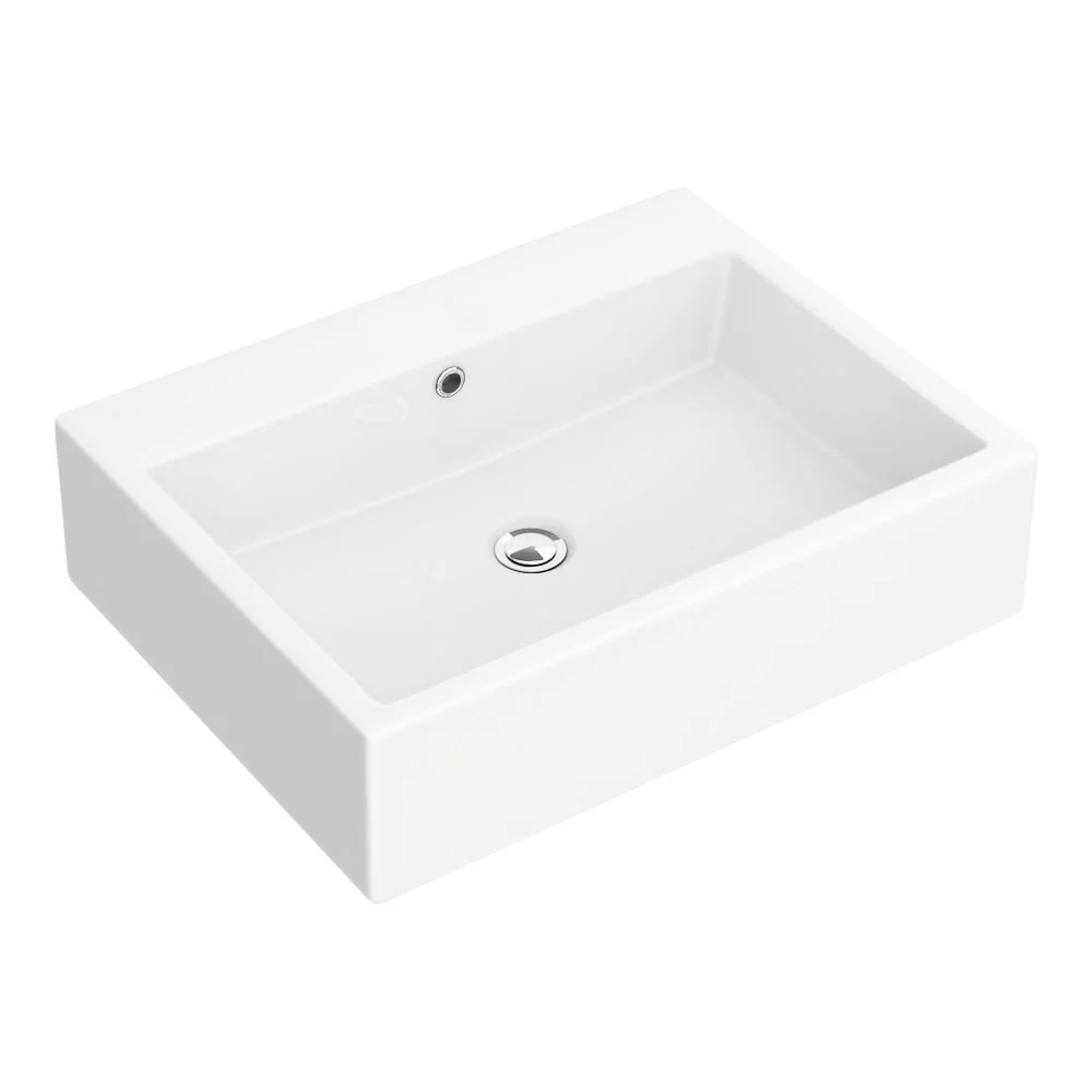Kyoto Large Rectangular 600 x 460mm 0TH Wall Hung Basin - Image 3