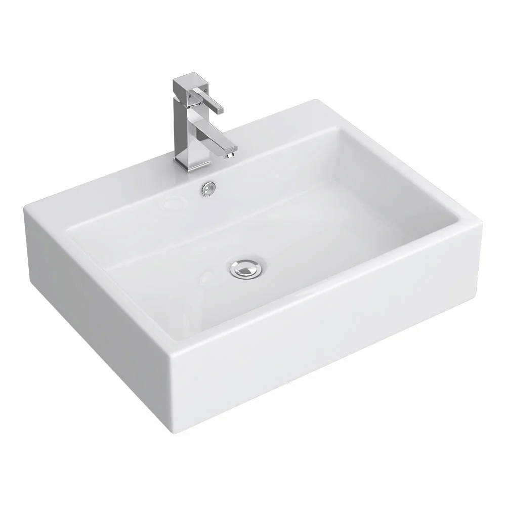 Kyoto Large Rectangular 600 x 460mm 1TH Wall Hung Basin - Image 2