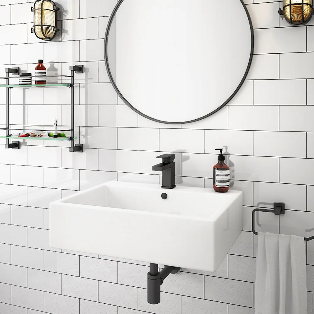 Kyoto Large Rectangular 600 x 460mm 1TH Wall Hung Basin