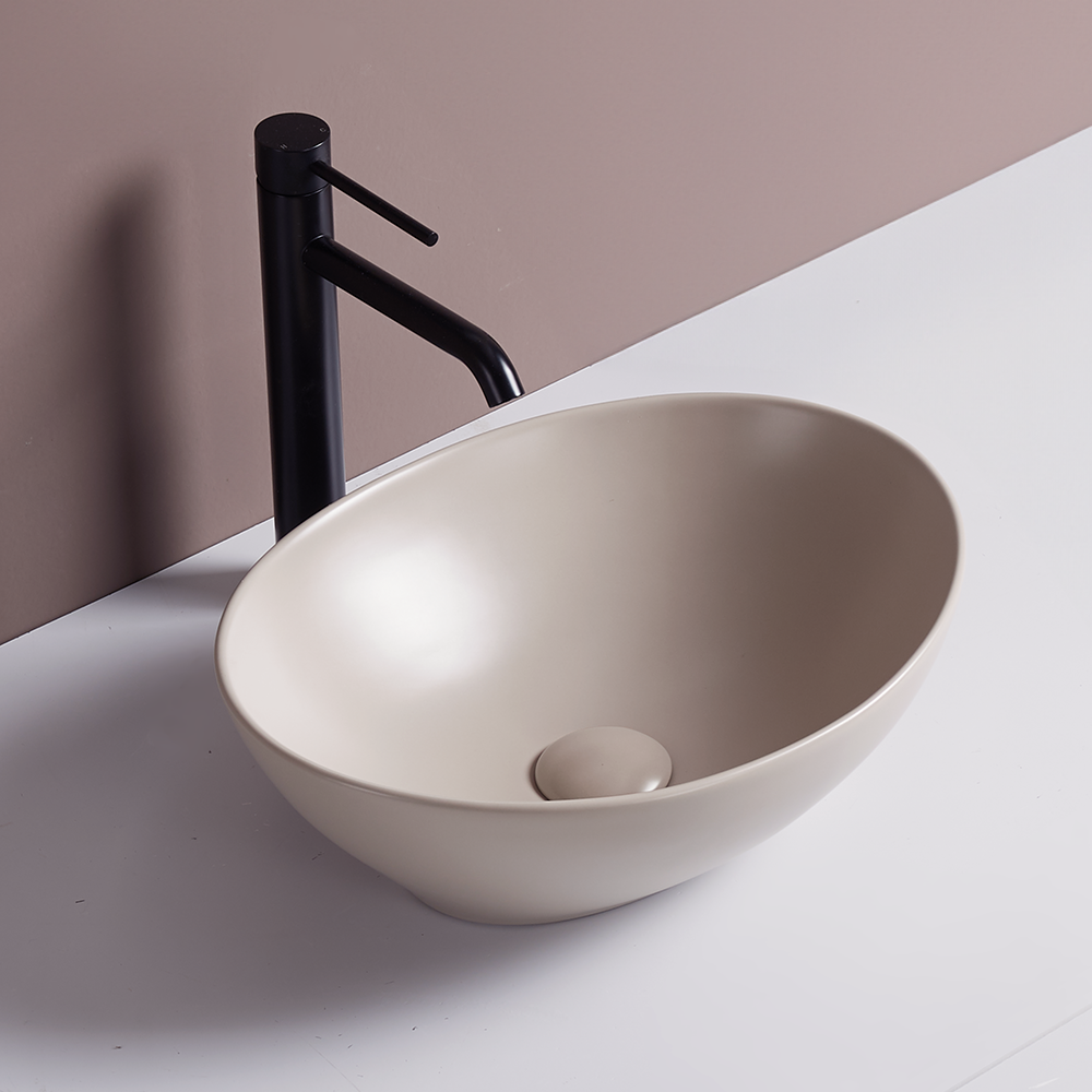 Casca Matt Greige Oval Counter Top Basin 0TH - 410 x 330mm