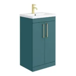 Arezzo 500 Matt Teal Green Floor Standing Vanity Unit with Brushed Brass Handles