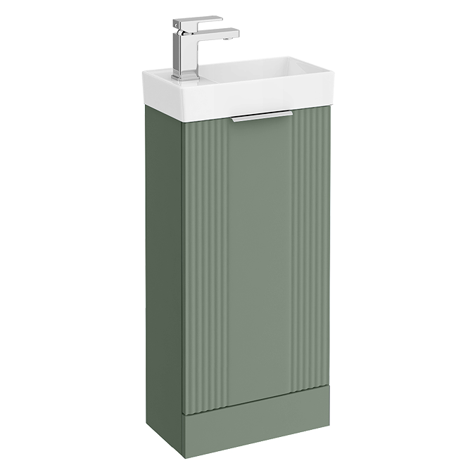 Roxbury Deco Fluted 400mm Green Floor Standing Cloakroom Vanity Unit