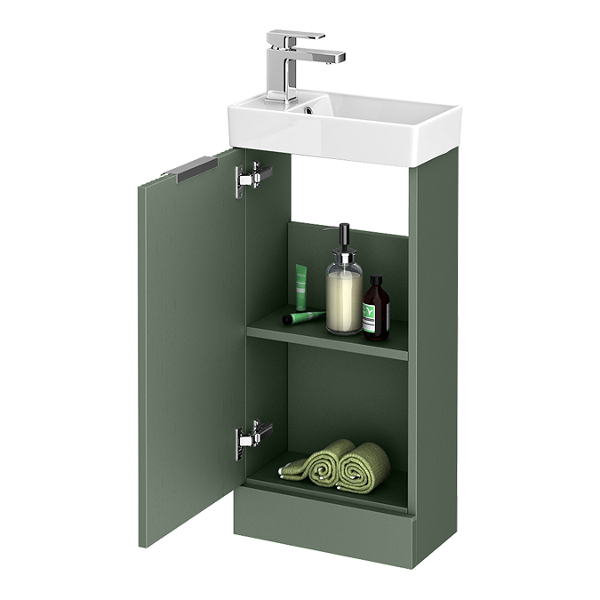 Roxbury Deco Fluted 400mm Green Floor Standing Cloakroom Vanity Unit - Image 3