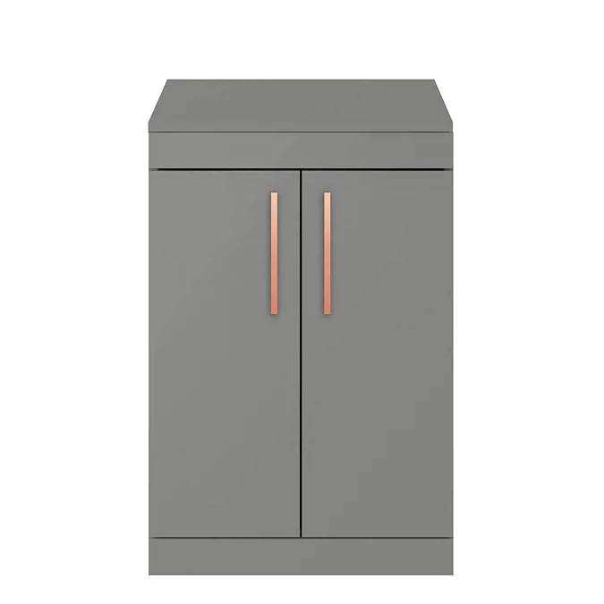 Arezzo Floor Standing Countertop Vanity Unit - Matt Grey - 600mm with Rose Gold Handles - Image 2
