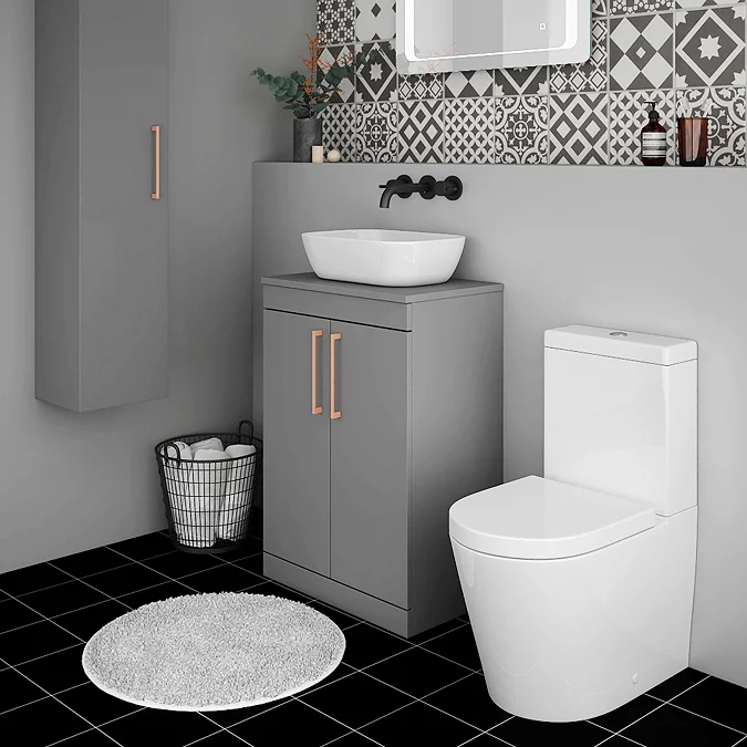 Arezzo Floor Standing Countertop Vanity Unit - Matt Grey - 600mm with Rose Gold Handles - Image 4