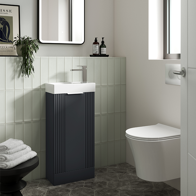 Roxbury Deco Fluted 400mm Anthracite Grey Floor Standing Cloakroom Vanity Unit - Image 3