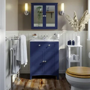 The Bath Co. Camberley Semi-Matt Navy 600mm Wide Floor-Standing Vanity Unit with Ceramic Basin