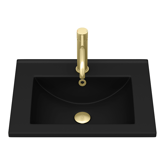 Arezzo 500 Matt Black Floor Standing Vanity Unit with Matt Black Slimline Basin + Brushed Brass Handles - Image 4