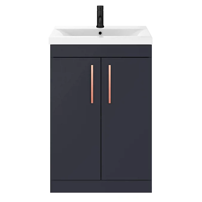 Arezzo 600 Matt Blue Floor Standing Vanity Unit with Rose Gold Handles - Image 4