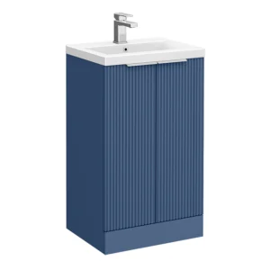 Venice Fluted 500mm Blue Vanity Unit - Floor Standing 2 Door Unit with Chrome Handles