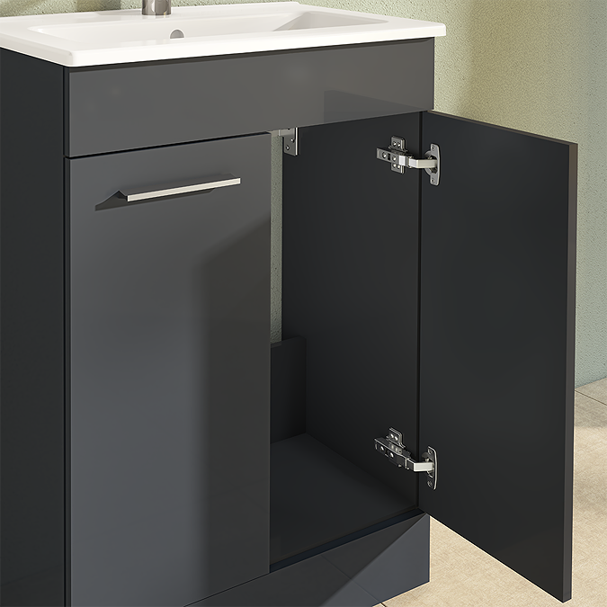 VitrA Evi Gloss Anthracite 600mm Floor Standing 2-Door Vanity Unit - Image 2