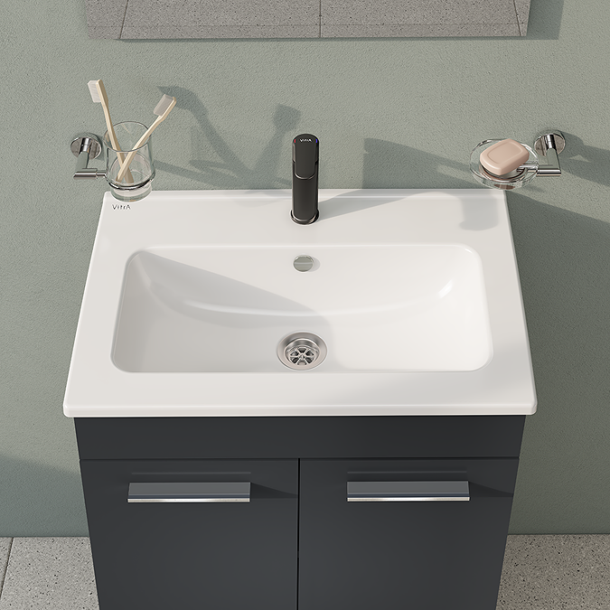 VitrA Evi Gloss Anthracite 600mm Floor Standing 2-Door Vanity Unit - Image 3