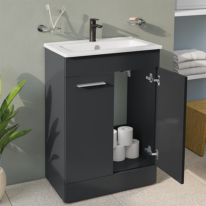 VitrA Evi Gloss Anthracite 600mm Floor Standing 2-Door Vanity Unit - Image 4