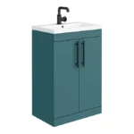 Arezzo Floor Standing Vanity Unit - Matt Teal Green - 600mm with Industrial Style Matt Black Handles