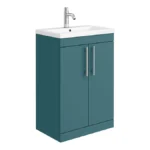 Arezzo Floor Standing Vanity Unit - Matt Teal Green - 600mm with Industrial Style Chrome Handles