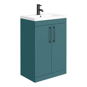 Arezzo 600 Matt Teal Green Floor Standing Vanity Unit with Matt Black Handles