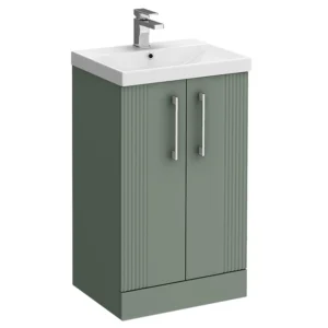 Roxbury Deco Fluted 500mm Green Vanity Unit - Floor Standing 2 Door Unit with Chrome Handles