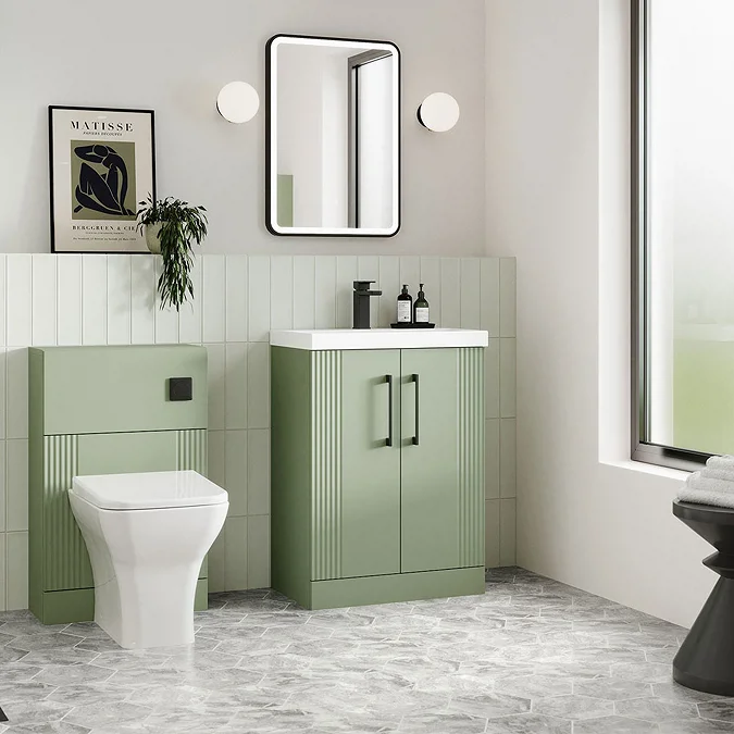 Roxbury Deco Fluted 500mm Green Vanity Unit - Floor Standing 2 Door Unit with Chrome Handles - Image 5