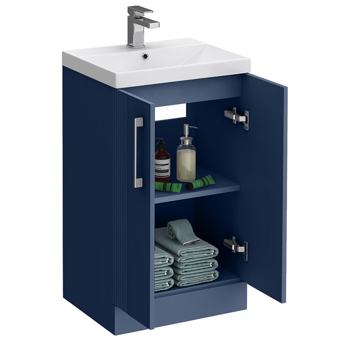 Roxbury Deco Fluted 500mm Blue Vanity Unit - Floor Standing 2 Door Unit with Chrome Handles - Image 3