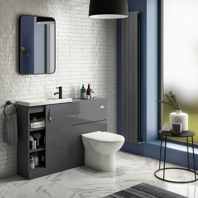 Apollo2 605mm Gloss Grey Open Shelf Compact Floor Standing Vanity Unit - Image 4
