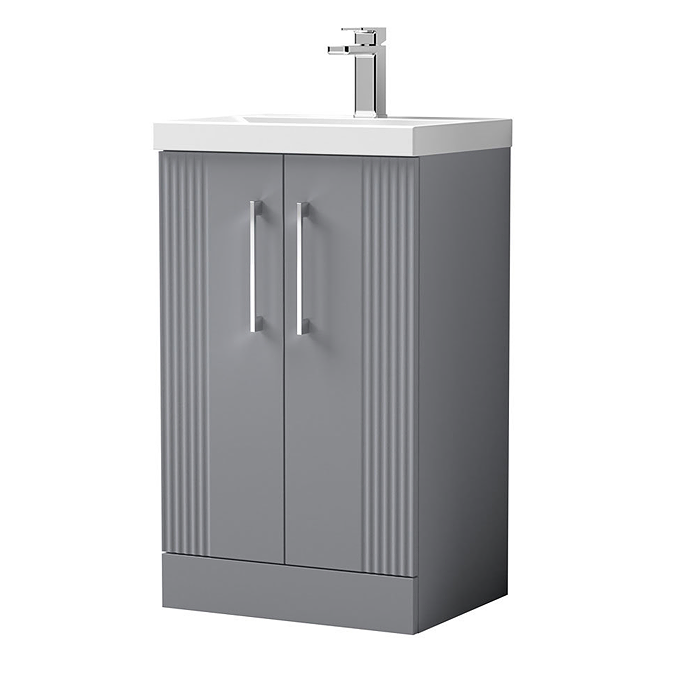 Roxbury Deco Fluted 500mm Grey Vanity Unit - Floor Standing 2 Door Unit with Chrome Handles - Image 4