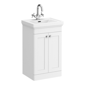 Roxbury Traditional 500mm Satin White Vanity Unit - Floor Standing 2 Door Unit with Chrome Handles 1 Tap Hole