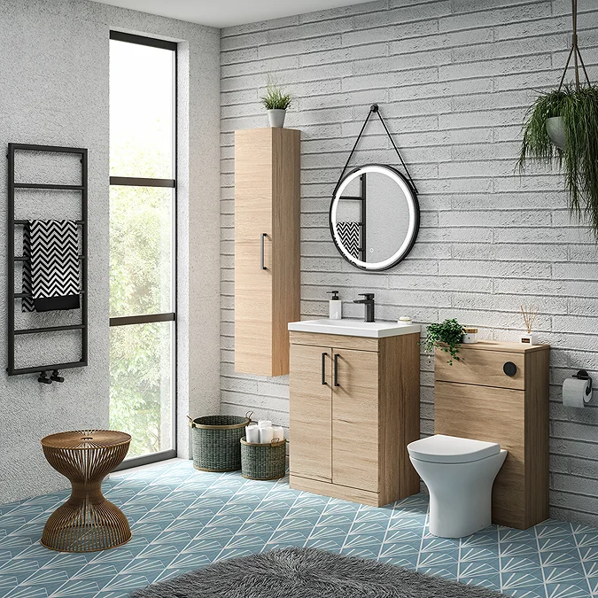 Arezzo Floor Standing Vanity Unit - Rustic Oak - 600mm with Matt Black Handles - Image 4