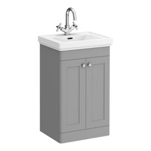 Roxbury Traditional 500mm Satin Grey Vanity Unit - Floor Standing 2 Door Unit with Chrome Handles 1 Tap Hole
