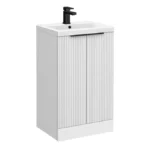 Venice Fluted 500mm White Vanity Unit - Floor Standing 2 Door Unit with Matt Black Handles