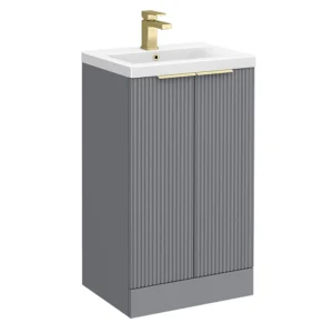 Venice Fluted 500mm Grey Vanity Unit - Floor Standing 2 Door Unit with Brushed Brass Handles