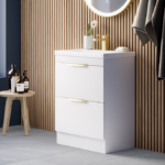 AquaSure Tribeca Waterproof PVC Vanity Unit Gloss White - 600mm with Brushed Brass Handles
