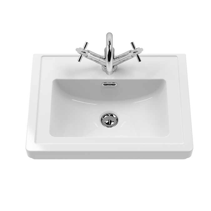Roxbury Traditional 500mm Satin White Vanity Unit - Floor Standing 2 Door Unit with Brushed Brass Handles 1 Tap Hole - Image 3
