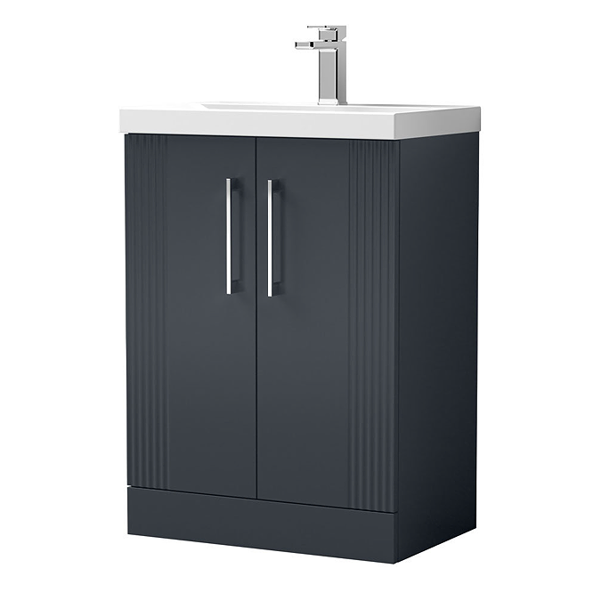 Roxbury Deco Fluted 600mm Anthracite Grey Vanity Unit - Floor Standing 2 Door Unit with Chrome Handles - Image 4