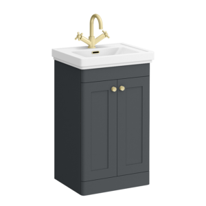 Roxbury Traditional 500mm Satin Anthracite Vanity Unit - Floor Standing 2 Door Unit with Brushed Brass Handles 1 Tap Hole