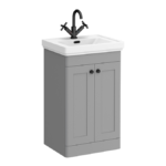 Roxbury Traditional 500mm Satin Grey Vanity Unit - Floor Standing 2 Door Unit with Matt Black Handles 1 Tap Hole
