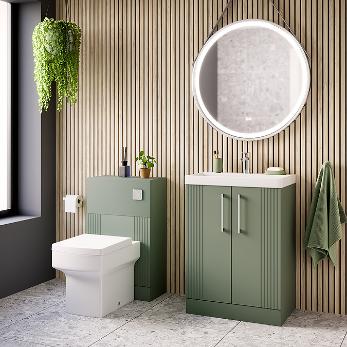 Roxbury Deco Fluted 600mm Green Vanity Unit - Floor Standing 2 Door Unit with Chrome Handles - Image 5