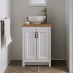 Chatsworth 545mm White Countertop Vanity with Worktop, Round Basin & Antique Brass Handles