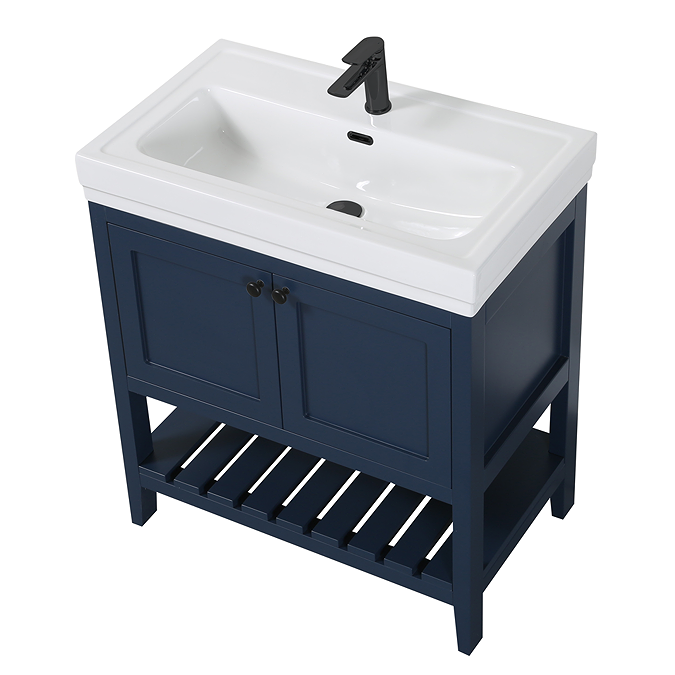 Trafalgar Freestanding Vanity Unit - 810mm Blue with Matt Black Handles - Image 2