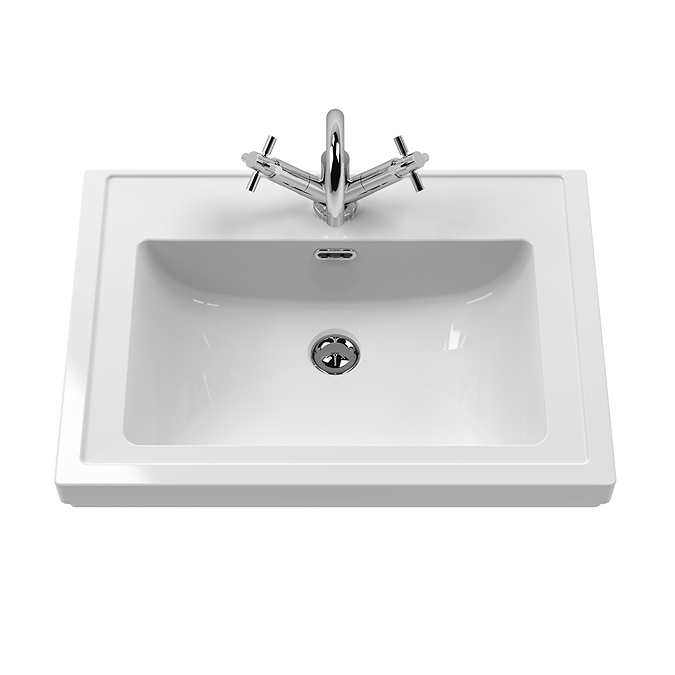 Roxbury Traditional 600mm Satin White Vanity Unit - Floor Standing 2 Door Unit with Chrome Handles 1 Tap Hole - Image 2