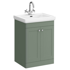 Roxbury Traditional 600mm Satin Green Vanity Unit - Floor Standing 2 Door Unit with Chrome Handles 1 Tap Hole