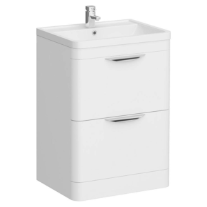 Radius Gloss White Floor Standing Vanity Unit with Chrome Handles - W600 x D445mm