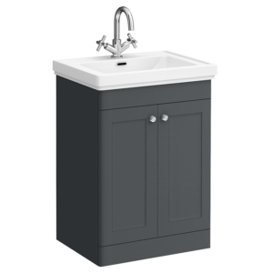 Roxbury Traditional 600mm Satin Anthracite Vanity Unit - Floor Standing 2 Door Unit with Chrome Handles 1 Tap Hole