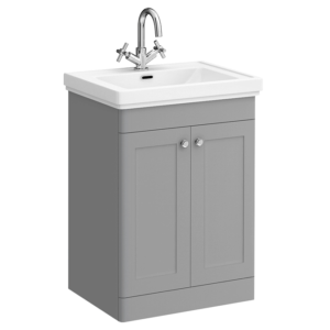 Roxbury Traditional 600mm Satin Grey Vanity Unit - Floor Standing 2 Door Unit with Chrome Handles 1 Tap Hole