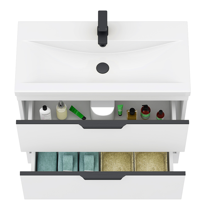 AquaSure Tribeca Waterproof PVC Vanity Unit Gloss White - 800mm with Matt Black Handles - Image 3