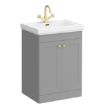 Roxbury Traditional 600mm Satin Grey Vanity Unit - Floor Standing 2 Door Unit with Brushed Brass Handles 1 Tap Hole