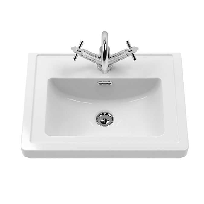 Roxbury Traditional 600mm Satin Grey Vanity Unit - Floor Standing 2 Door Unit with Brushed Brass Handles 1 Tap Hole - Image 3