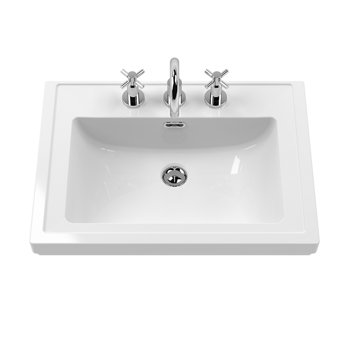 Roxbury Traditional 600mm Satin Grey Vanity Unit - Floor Standing 2 Door Unit with Brushed Brass Handles 1 Tap Hole - Image 4