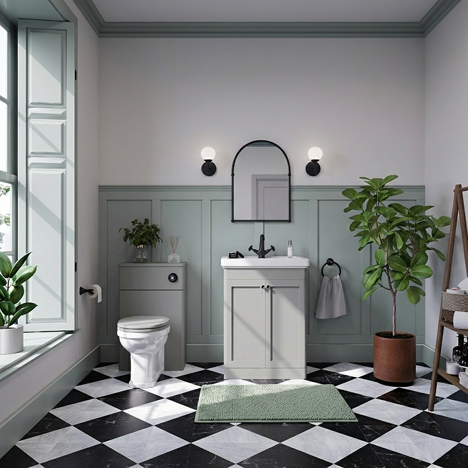 Roxbury Traditional 600mm Satin Grey Vanity Unit - Floor Standing 2 Door Unit with Matt Black Handles 1 Tap Hole - Image 3
