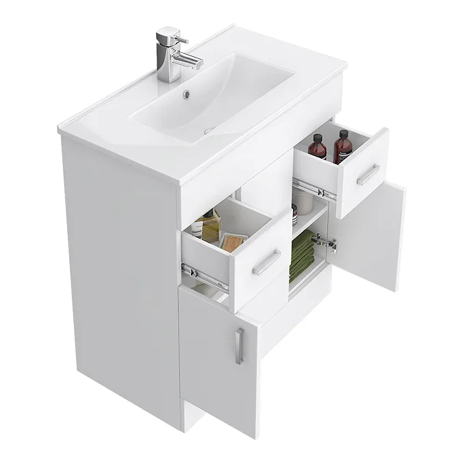 Toreno Vanity Sink With Cabinet - 800mm Modern High Gloss White - Image 3